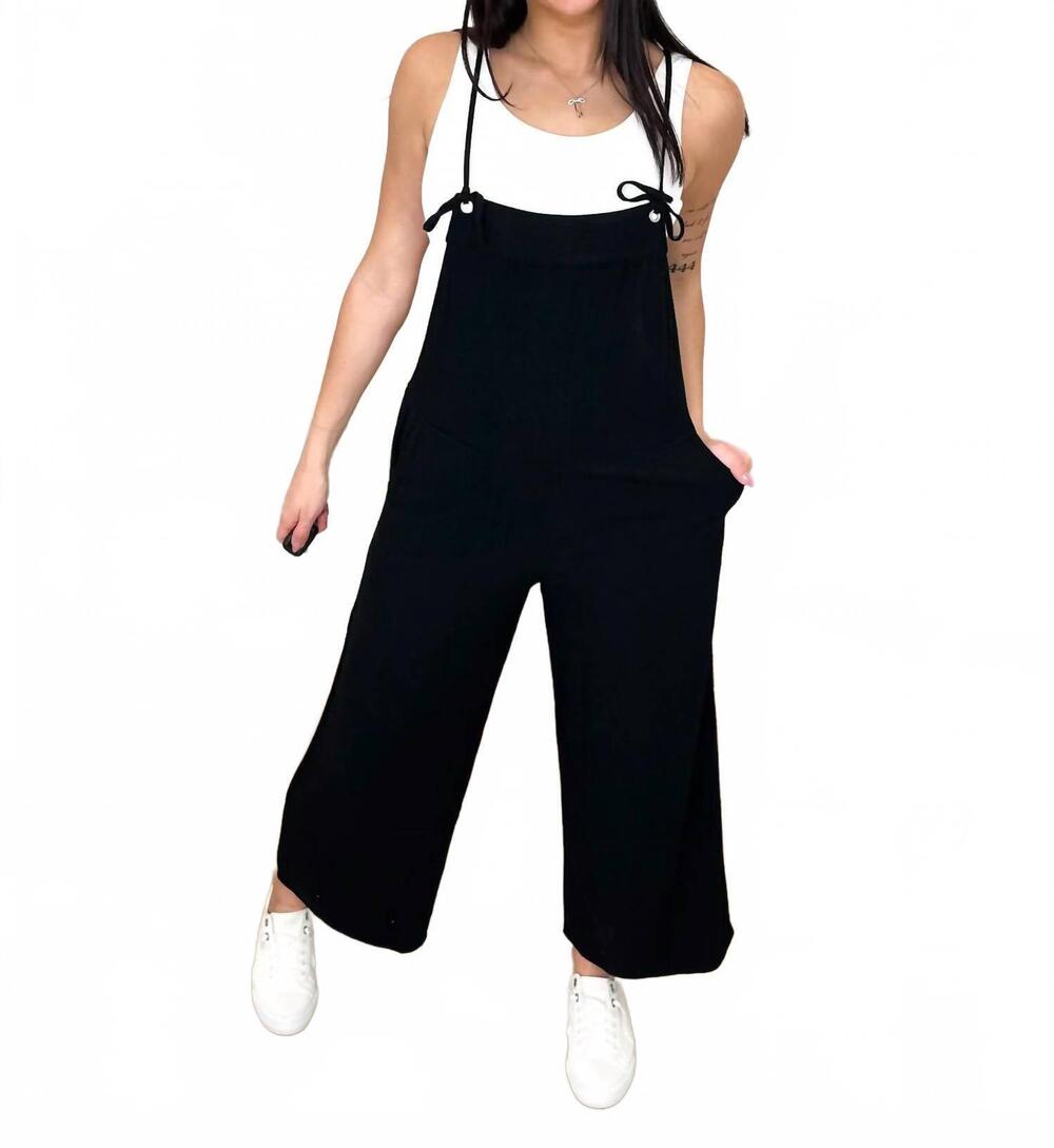 NEW FINAL TOUCH lightweight wide leg cropped jumpsuit in black